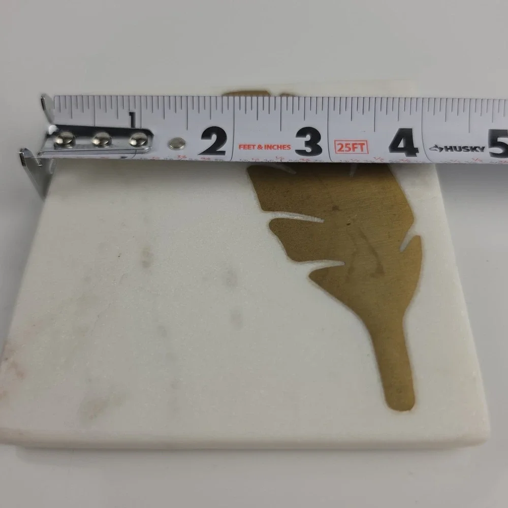 White Marble Coasters Set of 4 Gold Brass Leaf Inlay‎ Square Decor